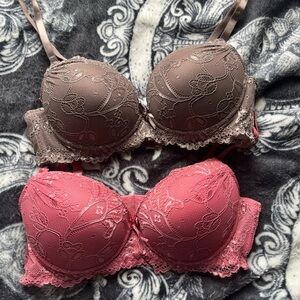 Elegant Lace Bra Set in Brown and Pink